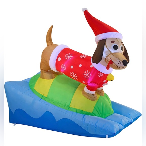 6 FT Long Christmas Inflatable Snowboarding Weiner Dog with LEDs Lawn BlowUp NEW - Picture 2 of 7